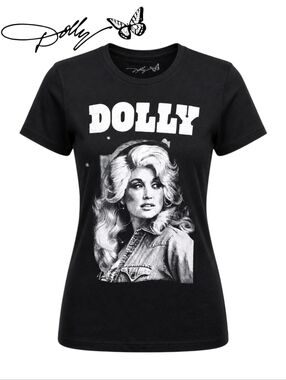 DOLLY PARTON Graphi Tee Women's Medium Black Casual Top